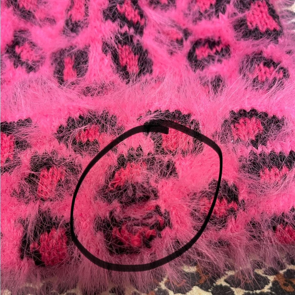 Fuzzy Pink and Black Cheetah Print Beanie - Picture 6 of 6